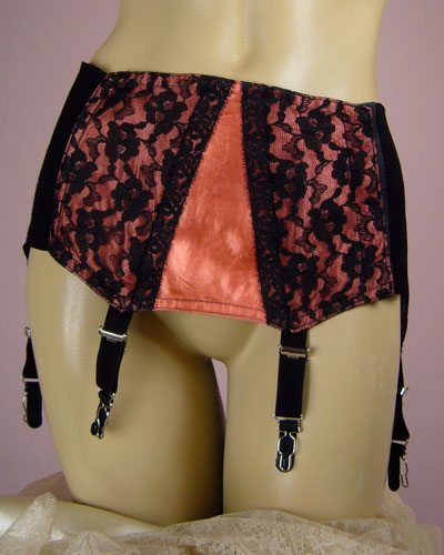 Garter Belt in Peach and Black Satin